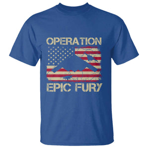 Operation Epic Fury Vintage American Flag Bomber T Shirt B2 Spirit Patriotic Strength TS02 Royal Blue Print Your Wear