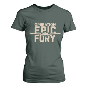 Operation Epic Fury Stealth Bomber Silhouette T Shirt For Women Patriotic B2 Spirit Aviation Statement TS02 Dark Forest Green Print Your Wear