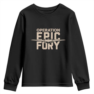 Operation Epic Fury Stealth Bomber Silhouette Youth Sweatshirt Patriotic B2 Spirit Aviation Statement TS02 Black Print Your Wear
