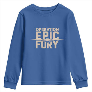 Operation Epic Fury Stealth Bomber Silhouette Youth Sweatshirt Patriotic B2 Spirit Aviation Statement TS02 Royal Blue Print Your Wear