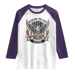 Operation Epic Fury Patriotic Eagle Crest Est 2026 Raglan Shirt American Strength Freedom TS02 White Purple Print Your Wear