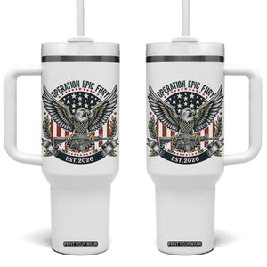 Operation Epic Fury Patriotic Eagle Crest Est 2026 Tumbler With Handle American Strength Freedom TS02 One Size: 40 oz White Print Your Wear