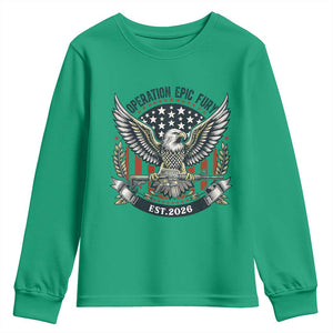 Operation Epic Fury Patriotic Eagle Crest Est 2026 Youth Sweatshirt American Strength Freedom TS02 Irish Green Print Your Wear