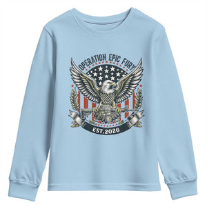 Operation Epic Fury Patriotic Eagle Crest Est 2026 Youth Sweatshirt American Strength Freedom TS02 Light Blue Print Your Wear