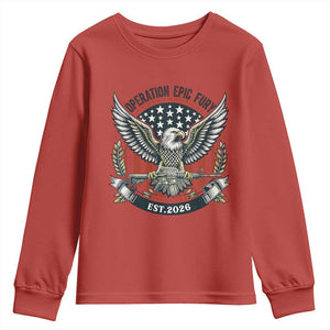 Operation Epic Fury Patriotic Eagle Crest Est 2026 Youth Sweatshirt American Strength Freedom TS02 Red Print Your Wear