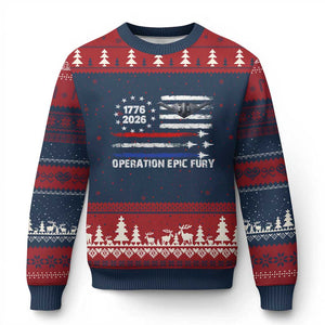 Operation Epic Fury 1776 2026 American Flag Aviation Ugly Christmas Sweater Freedom Anniversary Statement TS02 Navy Red Print Your Wear
