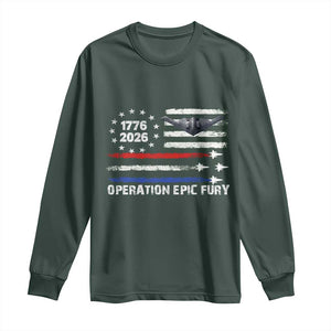 Operation Epic Fury 1776 2026 American Flag Aviation Long Sleeve Shirt Freedom Anniversary Statement TS02 Dark Forest Green Print Your Wear