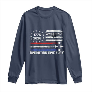 Operation Epic Fury 1776 2026 American Flag Aviation Long Sleeve Shirt Freedom Anniversary Statement TS02 Navy Print Your Wear