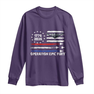 Operation Epic Fury 1776 2026 American Flag Aviation Long Sleeve Shirt Freedom Anniversary Statement TS02 Purple Print Your Wear