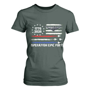 Operation Epic Fury 1776 2026 American Flag Aviation T Shirt For Women Freedom Anniversary Statement TS02 Dark Forest Green Print Your Wear