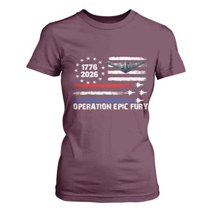 Operation Epic Fury 1776 2026 American Flag Aviation T Shirt For Women Freedom Anniversary Statement TS02 Maroon Print Your Wear