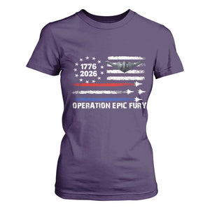 Operation Epic Fury 1776 2026 American Flag Aviation T Shirt For Women Freedom Anniversary Statement TS02 Purple Print Your Wear