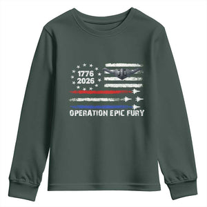 Operation Epic Fury 1776 2026 American Flag Aviation Youth Sweatshirt Freedom Anniversary Statement TS02 Dark Forest Green Print Your Wear