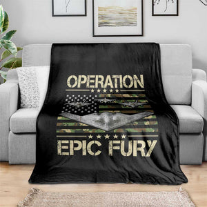 Operation Epic Fury Camo American Flag Throw Blanket B12 Spirit Stealth Bomber Formation Patriotic Air Power TS02 Print Your Wear