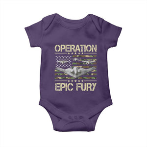 Operation Epic Fury Camo American Flag Baby Onesie B12 Spirit Stealth Bomber Formation Patriotic Air Power TS02 Purple Print Your Wear