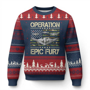 Operation Epic Fury Camo American Flag Ugly Christmas Sweater B12 Spirit Stealth Bomber Formation Patriotic Air Power TS02 Navy Red Print Your Wear
