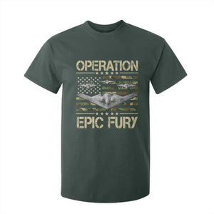 Operation Epic Fury Camo American Flag T Shirt For Kid B12 Spirit Stealth Bomber Formation Patriotic Air Power TS02 Dark Forest Green Print Your Wear