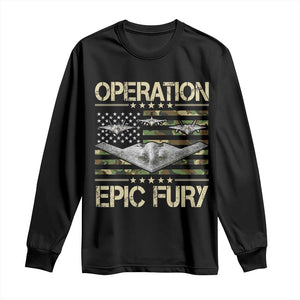 Operation Epic Fury Camo American Flag Long Sleeve Shirt B12 Spirit Stealth Bomber Formation Patriotic Air Power TS02 Black Print Your Wear