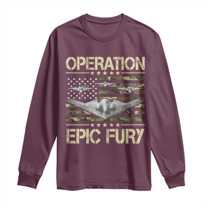 Operation Epic Fury Camo American Flag Long Sleeve Shirt B12 Spirit Stealth Bomber Formation Patriotic Air Power TS02 Maroon Print Your Wear