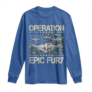Operation Epic Fury Camo American Flag Long Sleeve Shirt B12 Spirit Stealth Bomber Formation Patriotic Air Power TS02 Royal Blue Print Your Wear