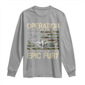 Operation Epic Fury Camo American Flag Long Sleeve Shirt B12 Spirit Stealth Bomber Formation Patriotic Air Power TS02 Sport Gray Print Your Wear