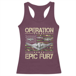 Operation Epic Fury Camo American Flag Racerback Tank Top B12 Spirit Stealth Bomber Formation Patriotic Air Power TS02 Maroon Print Your Wear