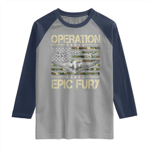 Operation Epic Fury Camo American Flag Raglan Shirt B12 Spirit Stealth Bomber Formation Patriotic Air Power TS02 Sport Gray Navy Print Your Wear