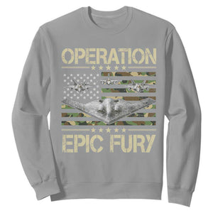 Operation Epic Fury Camo American Flag Sweatshirt B12 Spirit Stealth Bomber Formation Patriotic Air Power TS02 Sport Gray Print Your Wear