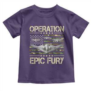 Operation Epic Fury Camo American Flag Toddler T Shirt B12 Spirit Stealth Bomber Formation Patriotic Air Power TS02 Purple Print Your Wear