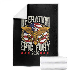 Operation Epic Fury 2026 Patriotic Eagle Crest Throw Blanket American Strength and Freedom TS02 Black Print Your Wear