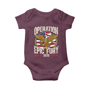Operation Epic Fury 2026 Patriotic Eagle Crest Baby Onesie American Strength and Freedom TS02 Maroon Print Your Wear