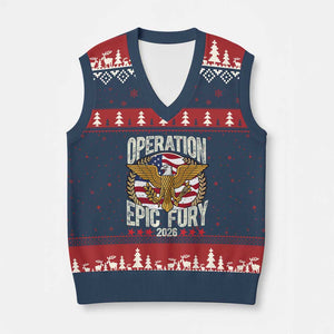 Operation Epic Fury 2026 Patriotic Eagle Crest V-Neck Knit Sweater Vest American Strength and Freedom TS02 Navy Red Print Your Wear