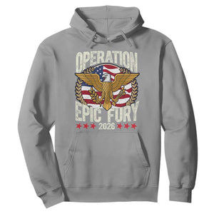 Operation Epic Fury 2026 Patriotic Eagle Crest Hoodie American Strength and Freedom TS02 Sport Gray Print Your Wear