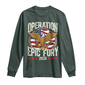 Operation Epic Fury 2026 Patriotic Eagle Crest Long Sleeve Shirt American Strength and Freedom TS02 Dark Forest Green Print Your Wear