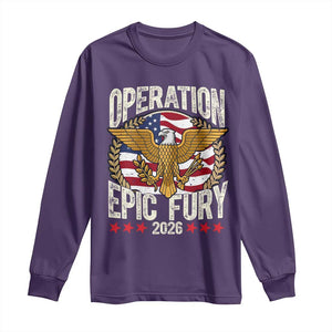 Operation Epic Fury 2026 Patriotic Eagle Crest Long Sleeve Shirt American Strength and Freedom TS02 Purple Print Your Wear