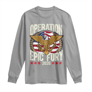 Operation Epic Fury 2026 Patriotic Eagle Crest Long Sleeve Shirt American Strength and Freedom TS02 Sport Gray Print Your Wear
