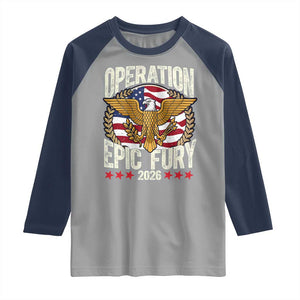 Operation Epic Fury 2026 Patriotic Eagle Crest Raglan Shirt American Strength and Freedom TS02 Sport Gray Navy Print Your Wear