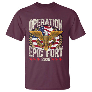 Operation Epic Fury 2026 Patriotic Eagle Crest T Shirt American Strength and Freedom TS02 Maroon Print Your Wear