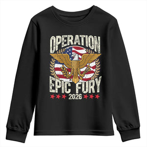 Operation Epic Fury 2026 Patriotic Eagle Crest Youth Sweatshirt American Strength and Freedom TS02 Black Print Your Wear