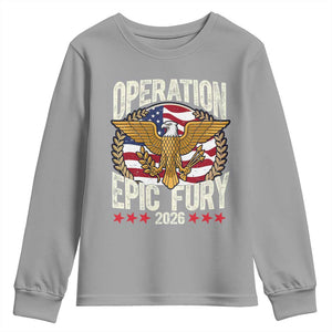 Operation Epic Fury 2026 Patriotic Eagle Crest Youth Sweatshirt American Strength and Freedom TS02 Sport Gray Print Your Wear