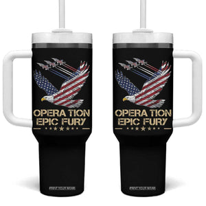 Operation Epic Fury American Eagle Flag Tumbler With Handle Jet Flyover USA Freedom TS02 One Size: 40 oz Black Print Your Wear
