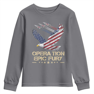 Operation Epic Fury American Eagle Flag Youth Sweatshirt Jet Flyover USA Freedom TS02 Charcoal Print Your Wear