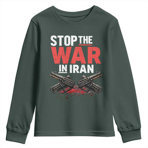Stop the War in Iran Youth Sweatshirt Anti War Protest Peace Advocacy Human Rights TS02 Dark Forest Green Print Your Wear