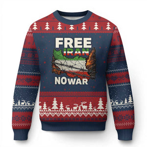 Free Iran No War Protest Graphic Ugly Christmas Sweater Barbed Wire Freedom Human Rights Solidarity TS02 Navy Red Print Your Wear
