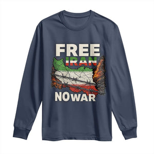 Free Iran No War Protest Graphic Long Sleeve Shirt Barbed Wire Freedom Human Rights Solidarity TS02 Navy Print Your Wear