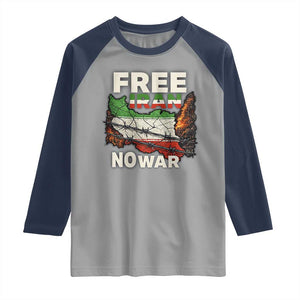 Free Iran No War Protest Graphic Raglan Shirt Barbed Wire Freedom Human Rights Solidarity TS02 Sport Gray Navy Print Your Wear