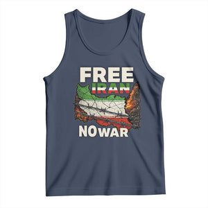 Free Iran No War Protest Graphic Tank Top Barbed Wire Freedom Human Rights Solidarity TS02 Navy Print Your Wear