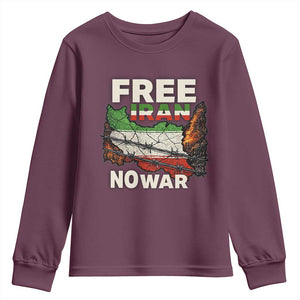 Free Iran No War Protest Graphic Youth Sweatshirt Barbed Wire Freedom Human Rights Solidarity TS02 Maroon Print Your Wear