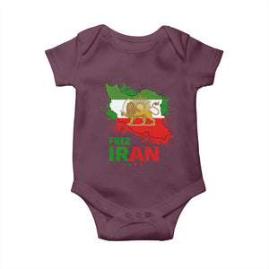 Free Iran Lion And Sun Map Graphic Baby Onesie Persian Heritage Freedom Support TS02 Maroon Print Your Wear