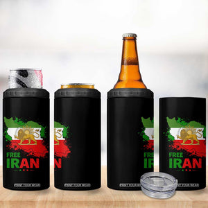 Free Iran Lion And Sun Map Graphic 4 in 1 Can Cooler Tumbler Persian Heritage Freedom Support TS02 Print Your Wear